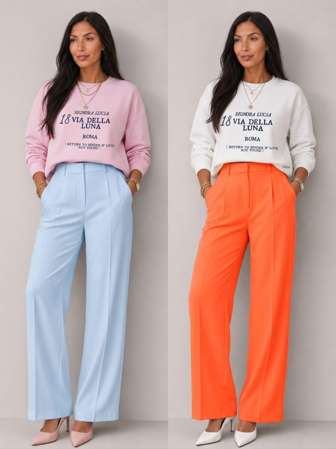 THE ADRESS COLLECTION - 18 Via Della Luna | Premium-Sweatshirt - Light Pink & Off-white
