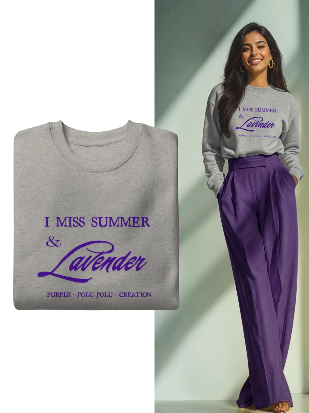 Sweet Statement-Piece- I miss Lavender | Premium-Sweatshirt  - Off-white, Grey